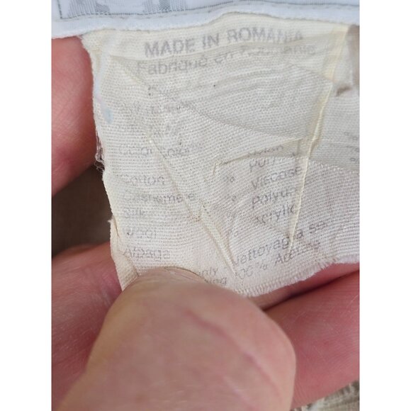 Embroidered Beige Linen Open Front Cardigan Jacket Geometric Cut-Out Detail M - Picture 3 of 6